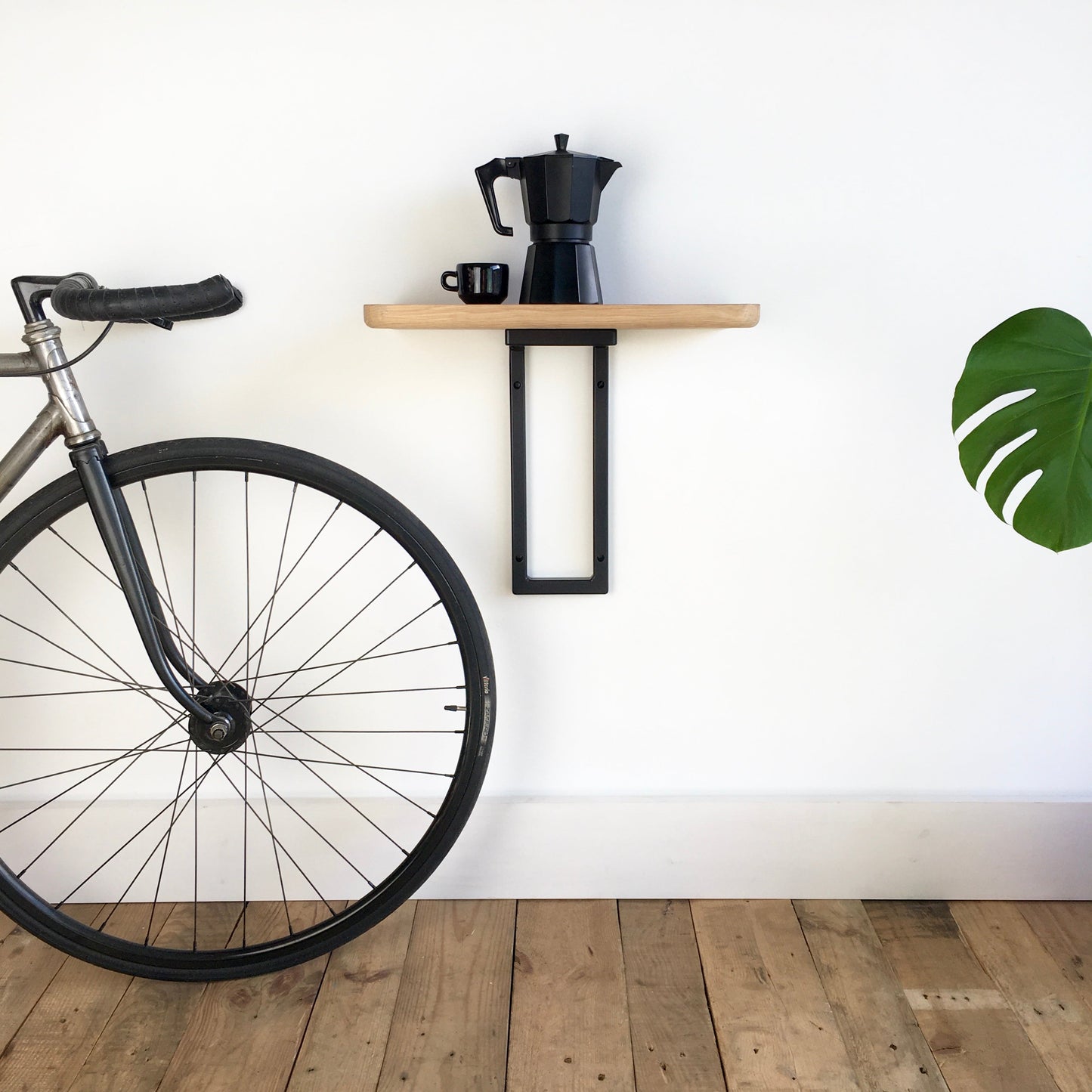 wall mount table | large white bracket + oak shelf