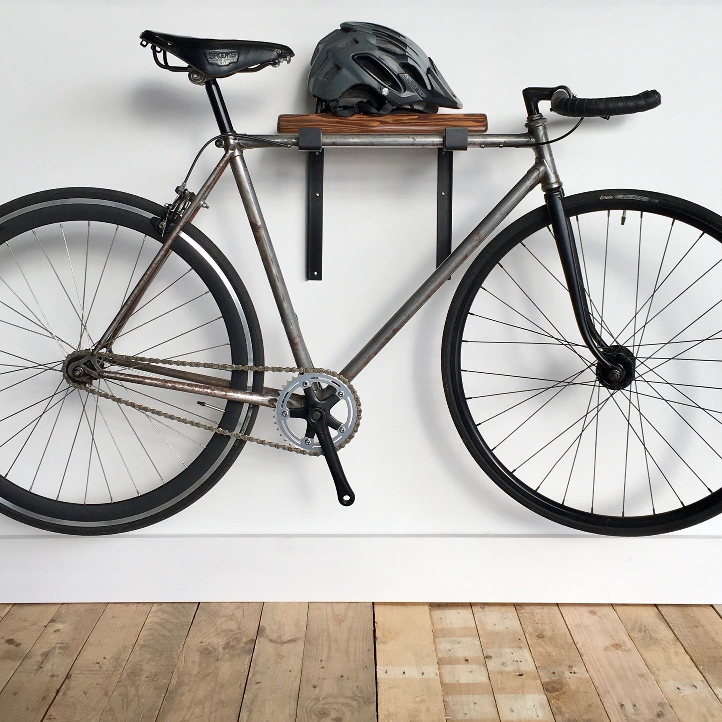 cycle wall hanger | black gallows + reclaimed shelf